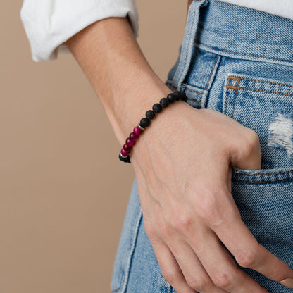 Natural Rose Tiger Eye Stone And Black Lava