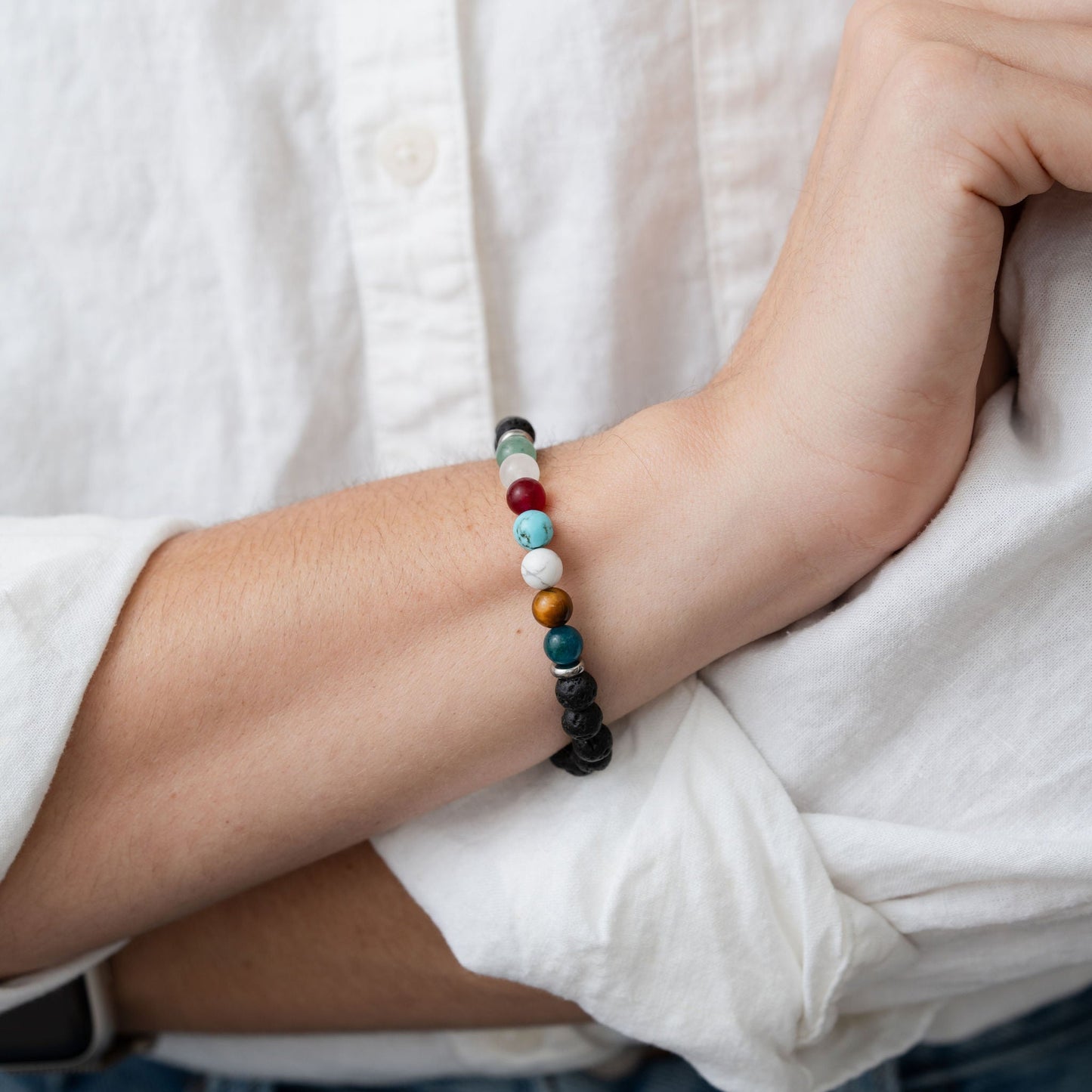Seven Chakra Stones And Black Lava Rock