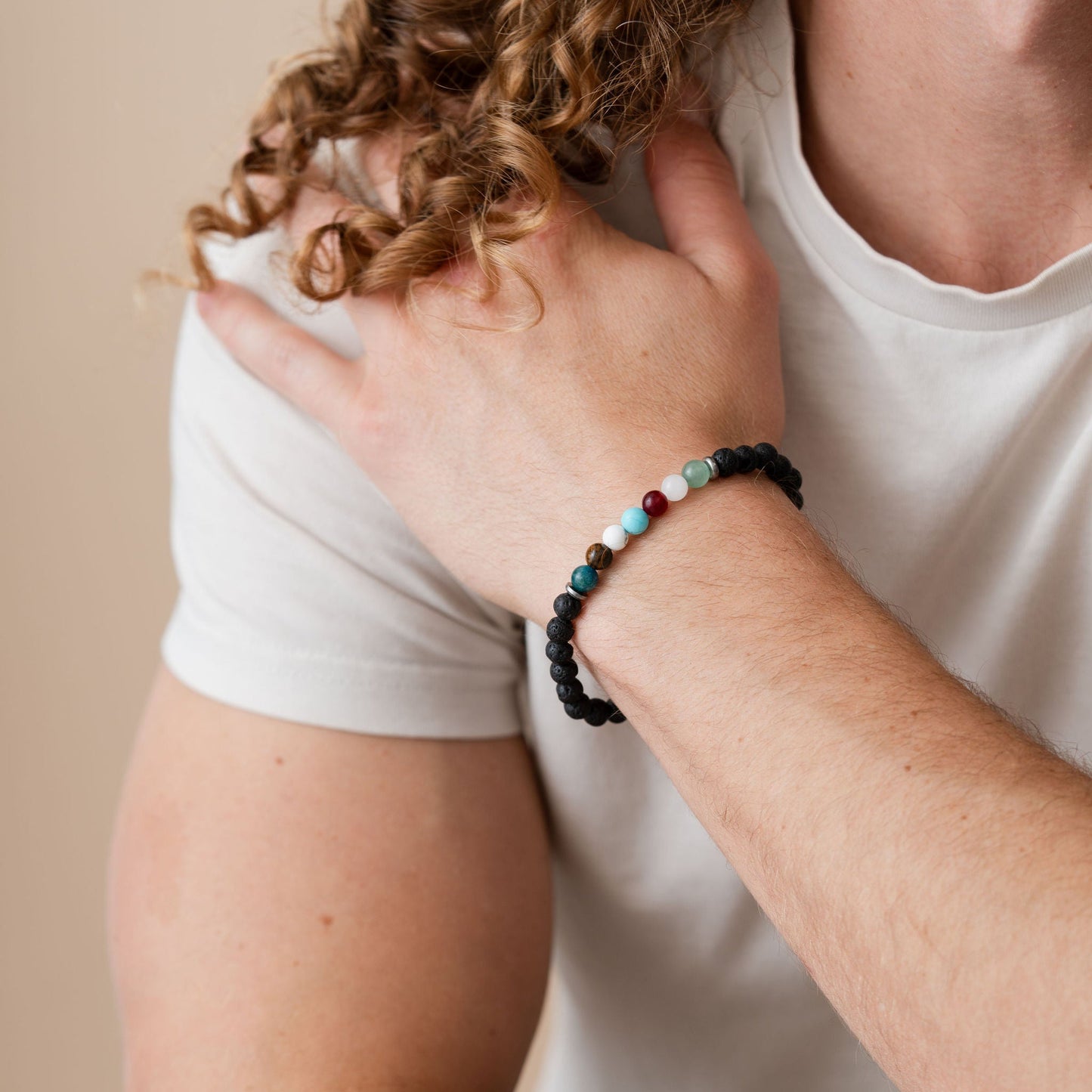 Seven Chakra Stones And Black Lava Rock