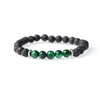 Natural Green Tiger Eye Stone And Black Lava