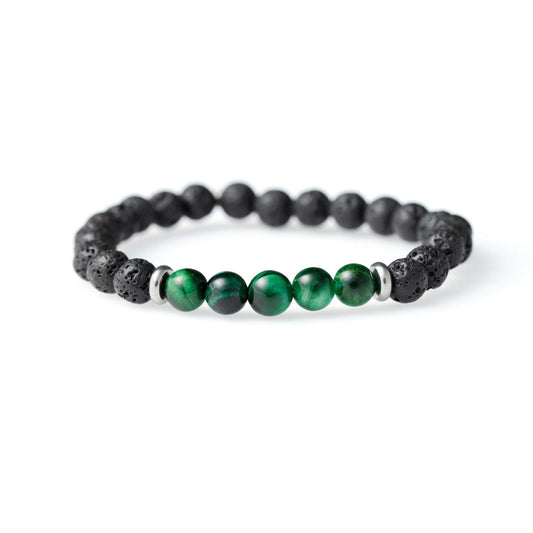 Natural Green Tiger Eye Stone And Black Lava