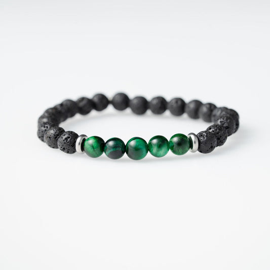Natural Green Tiger Eye Stone And Black Lava